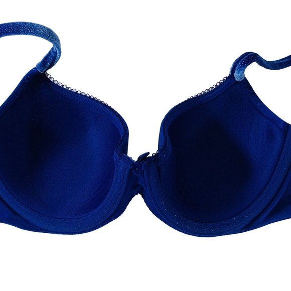 Victorias Secret Body By Victoria Blue Lined Demi Bra Sz 34B Velour Trim Glitter - Picture 3 of 11